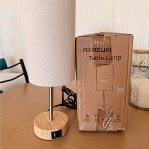 Akasuki Beige Table Lamp with Wooden Base